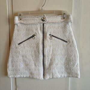 Zara White Textured Mini Skirt with Zipper Details